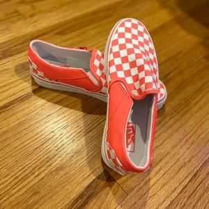 neon orange checkerboard vans